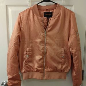 Pink/rose gold silky bomber jacket
